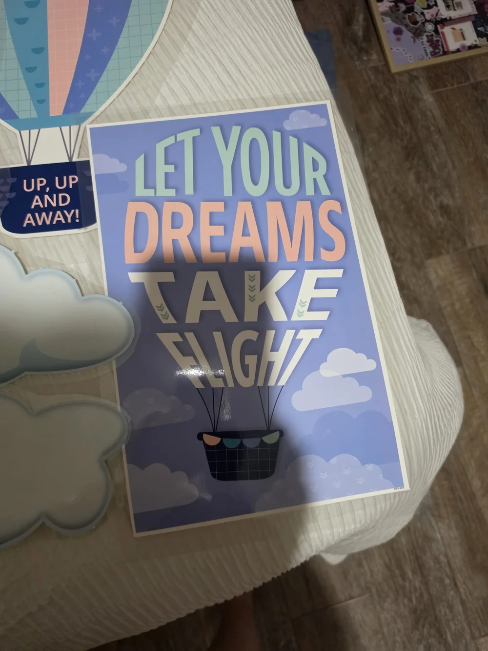 Hot Air Balloon & Cloud Laminated Classroom Décor - Pastel Blue Pink